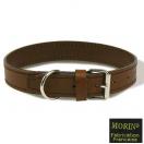 Collier cuir piqu� - Marron